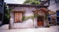 Old abandoned closed market with wooden door and window