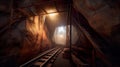 Old abandoned coal mine, AI generative industrial object with rails