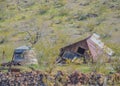 Old abandoned collapsed structure and ruins of a water storage tank in Oatman on U.S. Route 66. Oatman, Mohave County, Sonoran Des Royalty Free Stock Photo