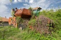 Old abandoned combine harvester. Rusty spoiled combine harvester