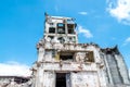 Old abandoned dirty comunism factory building during demolition