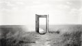 Vintage Black And White Photo: Old Door In Grass