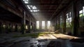 Old abandoned factory, AI generative industrial object,