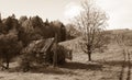 Old abandoned farm house under the hill Royalty Free Stock Photo