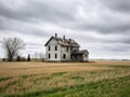 Old abandoned farmhouse in a field with cloudy sky in the background Royalty Free Stock Photo