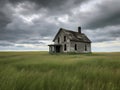 Old abandoned farmhouse in a field with cloudy sky in the background Royalty Free Stock Photo