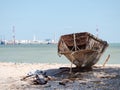 Old, abandoned fishing boat on the beach Royalty Free Stock Photo