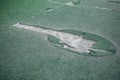 Old abandoned football pitch. Urban photo of destruction