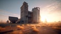 Old abandoned grain elevator, AI generative industrial exterior