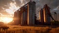 Old abandoned grain elevator, AI generative industrial exterior