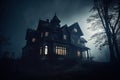Old abandoned haunted house. Spooky Halloween house. Generative AI