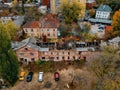 Old abandoned haunted mansion, aerial view. Former mercant Gardenin house, Voronezh