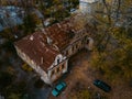 Old abandoned haunted mansion, aerial view. Former mercant Gardenin house, Voronezh