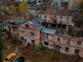 Old abandoned haunted mansion, aerial view. Former mercant Gardenin house, Voronezh