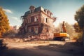 Old abandoned house demolition. Generate Ai