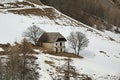 Ruined mountain house in winter Royalty Free Stock Photo