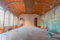 The old abandoned interior of the dining room, which is collapsing at the plant \