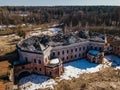 Old abandoned manor Otrada-Semenovskoye in Moscow Region, Russia, aerial view Royalty Free Stock Photo