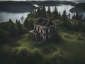 Old abandoned mansion in mystic spooky forest. Royalty Free Stock Photo