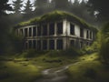 Old abandoned mansion in mystic spooky forest. Royalty Free Stock Photo
