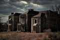 Old abandoned Mansion spooky overgrown with brush