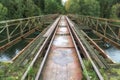 Old abandoned railroad bridge above river in Poland Royalty Free Stock Photo
