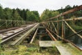 Old abandoned railroad bridge above river Royalty Free Stock Photo