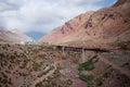 Abandoned railroad bridge across Las Cuevas River in Andes Mounrains Royalty Free Stock Photo