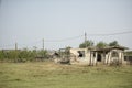 Old abandoned and ruined clay house in Letea village,  in the Danube Delta area,  Romania,  in a sunny summer day Royalty Free Stock Photo