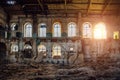 Old abandoned and ruined red brick building interior of former sugar factory in Ramon, Voronezh region Royalty Free Stock Photo