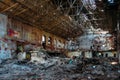 Old abandoned and ruined red brick building interior of former sugar factory in Ramon, Voronezh region Royalty Free Stock Photo