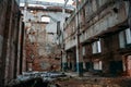 Old abandoned and ruined red brick building interior of former sugar factory in Ramon, Voronezh region Royalty Free Stock Photo