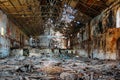 Old abandoned and ruined red brick building interior of former sugar factory in Ramon, Voronezh region Royalty Free Stock Photo