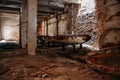 Old abandoned and ruined red brick building interior of former sugar factory in Ramon, Voronezh region Royalty Free Stock Photo