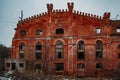 Old abandoned and ruined red brick building interior of former sugar factory in Ramon, Voronezh region Royalty Free Stock Photo