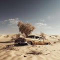 Old abandoned and rusted car in the desert. Royalty Free Stock Photo