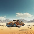 Old abandoned and rusted car in the desert. Royalty Free Stock Photo