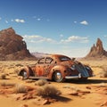 Old abandoned and rusted car in the desert. Royalty Free Stock Photo