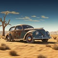 Old abandoned and rusted car in the desert. Royalty Free Stock Photo