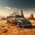 Old abandoned and rusted car in the desert. Royalty Free Stock Photo