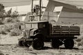 Old abandoned rusted truck in b&w Royalty Free Stock Photo