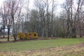 Old abandoned rusted vagon house property in a forest