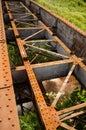 Old, abandoned, rusty railway bridge in Latvia Royalty Free Stock Photo