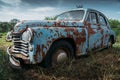 Old abandoned rusty vehicle, forgotten retro car Royalty Free Stock Photo