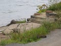 An old abandoned sewer pipe on the river bank