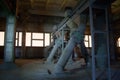 Old abandoned silo elevator with rusty equipment left