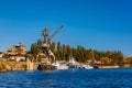 old abandoned soviet Port Balykchy on Issyk-Kul lake at sunny autumn afternoon