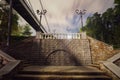 old abandoned stairway paved path way, autumn season gothic concept Royalty Free Stock Photo