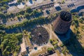 An old abandoned steel mill from a flight altitude