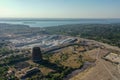 An old abandoned steel mill from a flight altitude